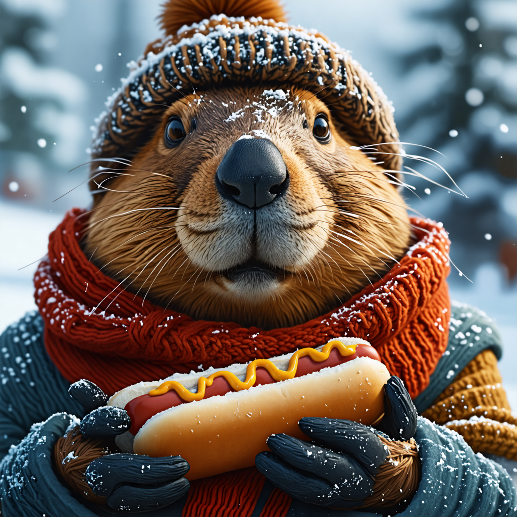 beaver, scarf, whale, hot dog